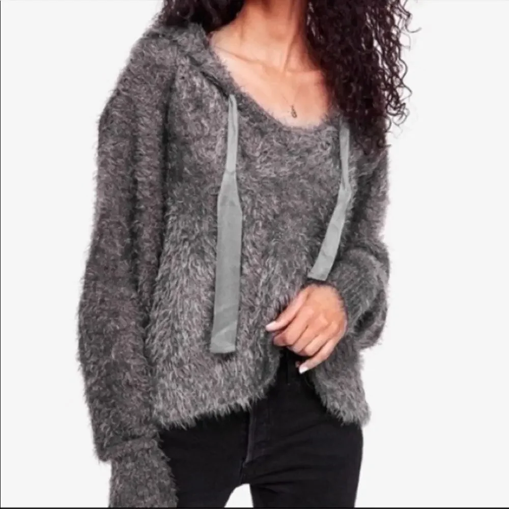 Free people light as a feather fuzzy gray hoodie soft sz XS oversized cut